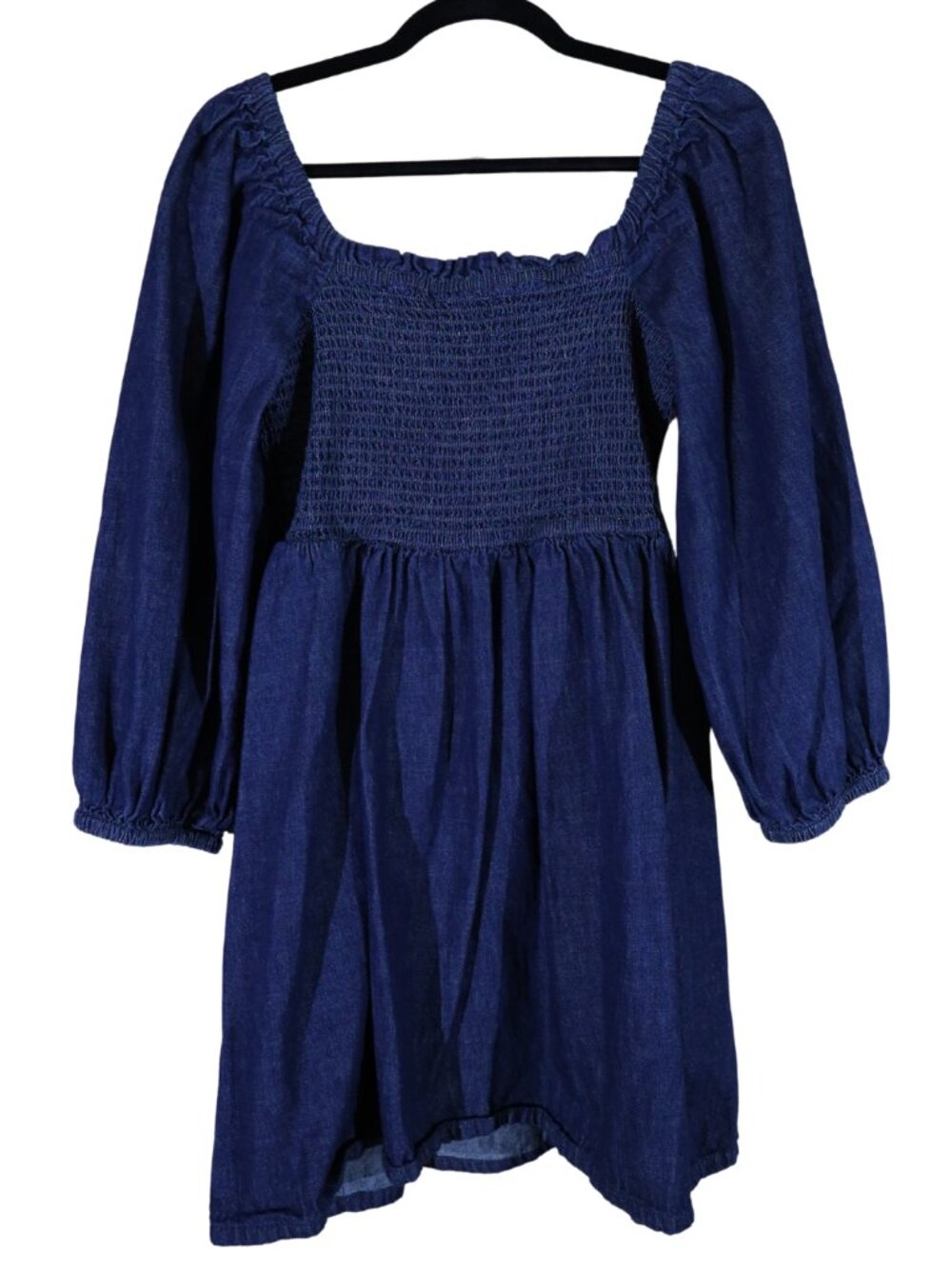 J.Crew Smocked Puff-Sleeve Dress in Chambray Blue L Large Like New